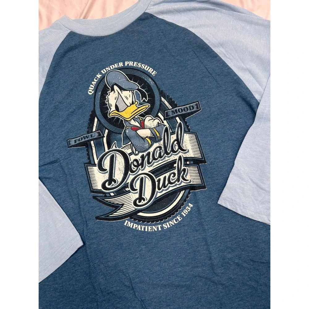 RARE vintage Donald 3/4 Length‎ sleeve Ringer Shirt T-shirt Blue sz L raglan